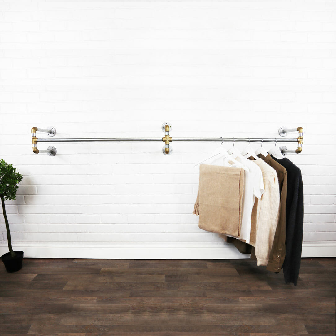 Wall Mounted Twin Rail | Industrial Silver Steel And Brass Pipe Style ...